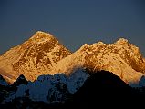 Gokyo Ri 05-0 Everest, Nuptse And Lhotse From Gokyo Ri At Sunset The views of Everest, Lhotse, and Nuptse were spectacular from Gokyo Ri at sunset.